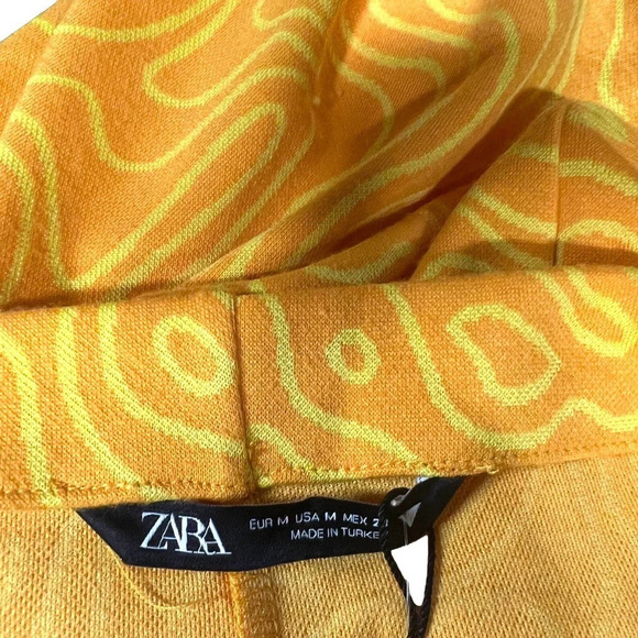 Zara Orange Abstract Printed Cutout Tie Waist Midi Skirt Size Medium - Picture 9 of 12
